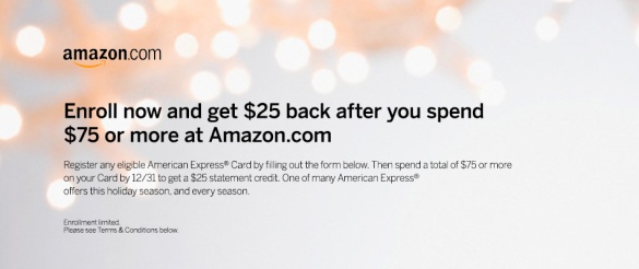 American Express Amex $25 credit for $75 spend on Amazon